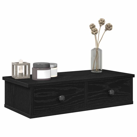 Raft de perete cu sertare negru 60x25x15 cm lemn prelucrat