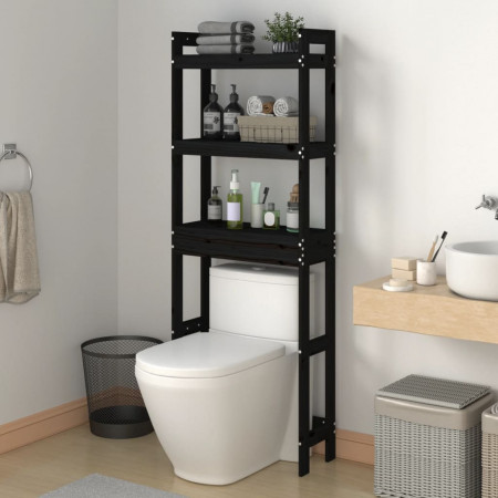 Raft de toaletă, negru, 63x26x171 cm, lemn masiv de pin
