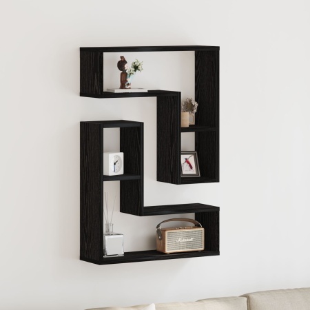 Rafturi de perete , 2 buc, Negru și Stejar, 50x15x85 cm, din lemn stratificat