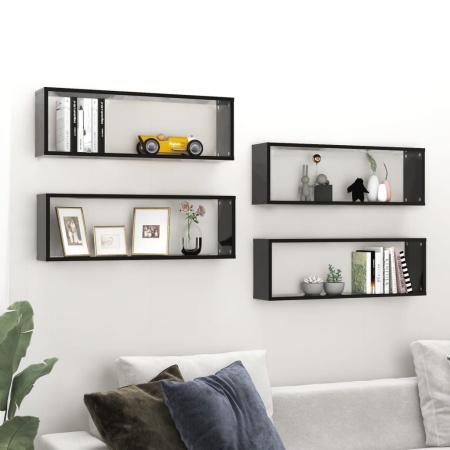 Rafturi de perete cub 4 buc. negru 80x15x26,5 cm lemn prelucrat