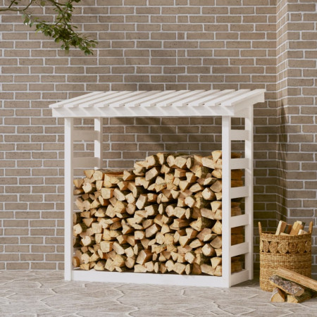 Rastel pentru lemne de foc, alb, 108x64,5x110cm, lemn masiv pin