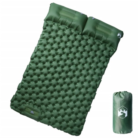 Saltea de camping auto-gonflabilă, cu perne, 2 persoane, verde