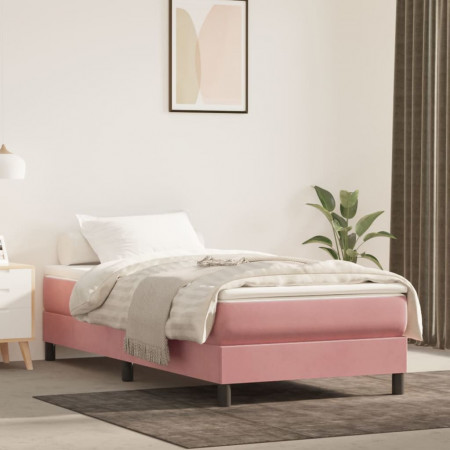 Saltea de pat cu arcuri, roz, 90x200x20 cm, catifea - Img 1