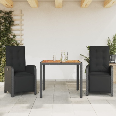 Set bistro cu perne, 3 piese, negru, poliratan - Img 1