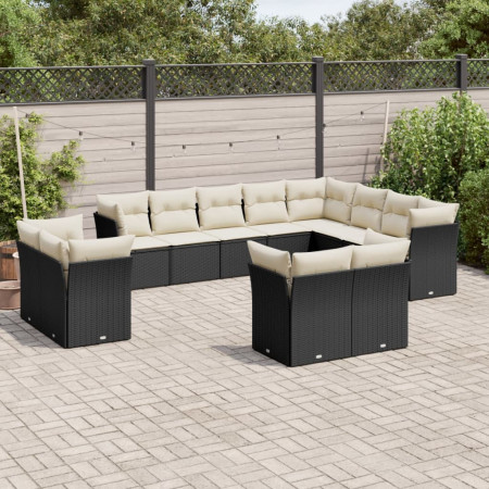 Set canapele de grădină, 12 piese, cu perne, negru, poliratan