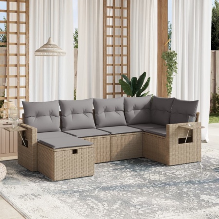 Set canapele de grădină, 6 piese, cu perne, bej, poliratan