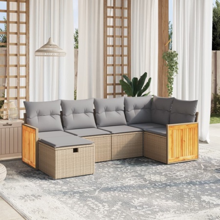 Set canapele de grădină, 6 piese, cu perne, bej, poliratan
