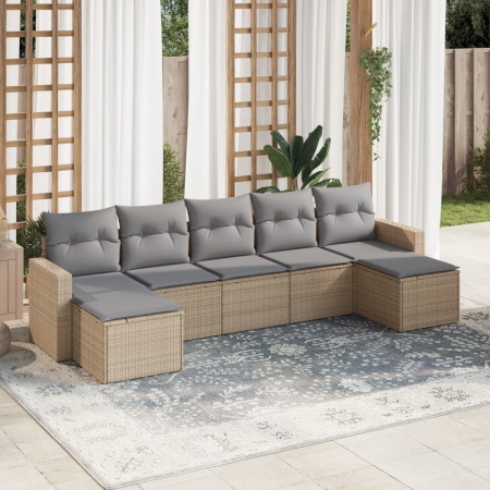 Set canapele de grădină, 7 piese, cu perne, bej, poliratan