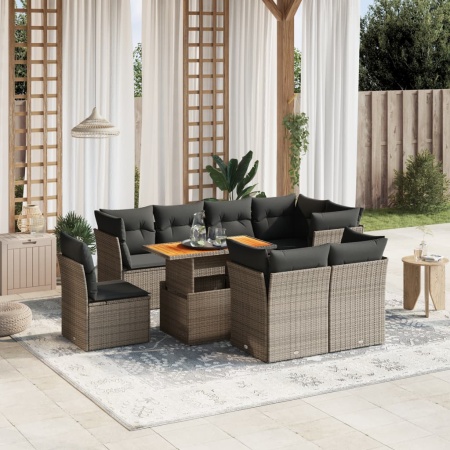 Set canapele de grădină, 9 piese, cu perne, gri, poliratan