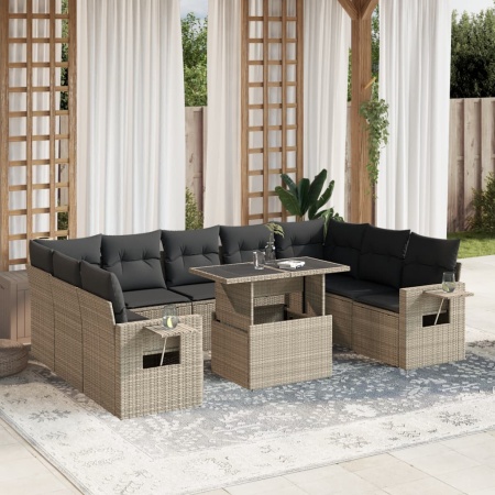 Set canapele de grădină cu perne 10 piese gri deschis poliratan