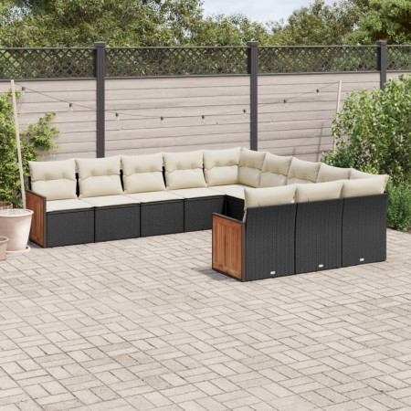 Set canapele de grădină cu perne, 11 piese, negru, poliratan