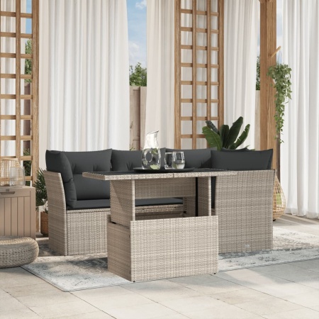 Set canapele de grădină cu perne, 5 piese gri deschis poliratan