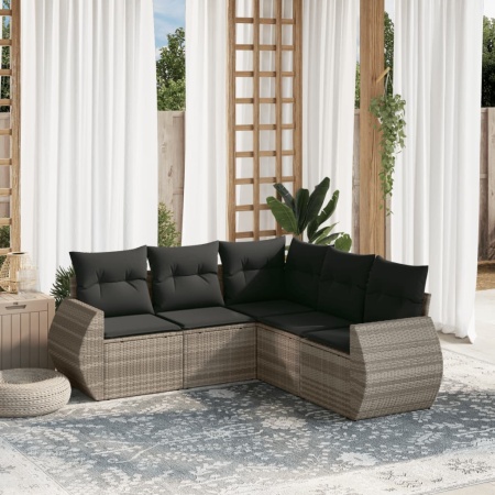 Set canapele de grădină cu perne, 5 piese gri deschis poliratan
