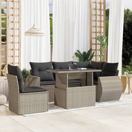 Set canapele de grădină cu perne, 6 piese gri deschis poliratan