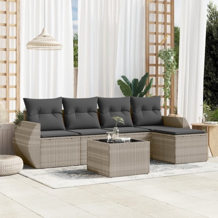 Set canapele de grădină cu perne, 6 piese gri deschis poliratan