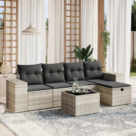 Set canapele de grădină cu perne, 6 piese gri deschis poliratan