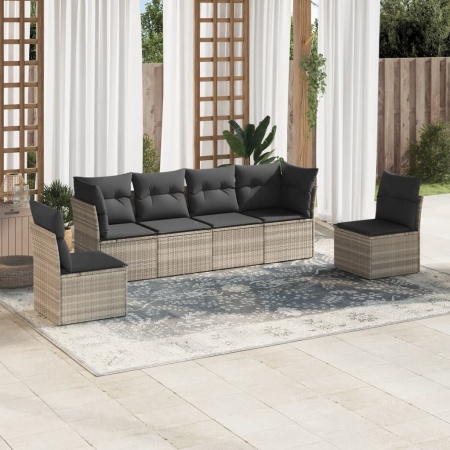 Set canapele de grădină cu perne, 6 piese gri deschis poliratan