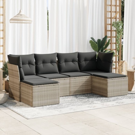 Set canapele de grădină cu perne, 6 piese gri deschis poliratan