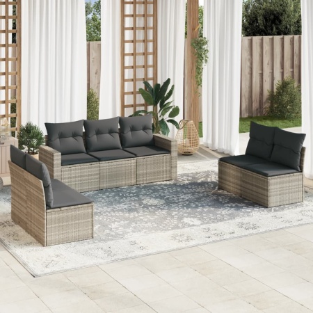 Set canapele de grădină cu perne, 7piese gri deschis poliratan