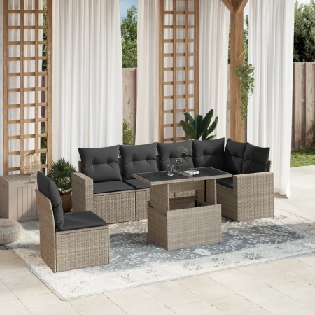 Set canapele de grădină cu perne, 7piese gri deschis poliratan