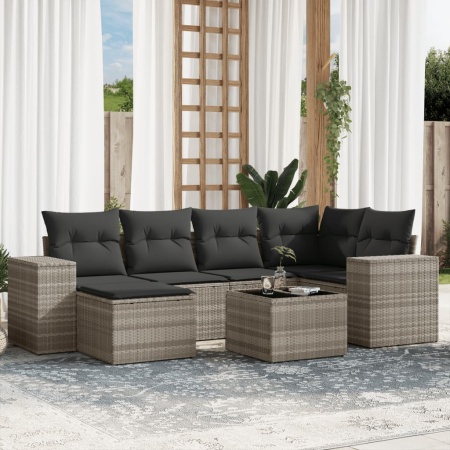 Set canapele de grădină cu perne, 7piese gri deschis poliratan