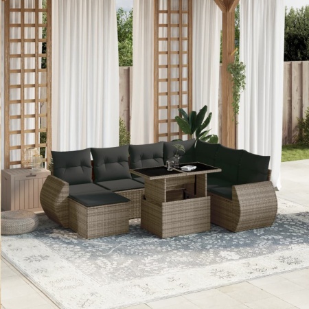 Set canapele de grădină cu perne, 8 piese, gri, poliratan