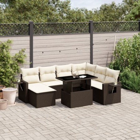 Set canapele de grădină cu perne, 8 piese, maro, poliratan