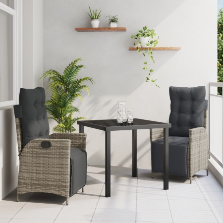 Set de 3 Piese de Dining pentru Grădină Gri Ratan Polipropilenic