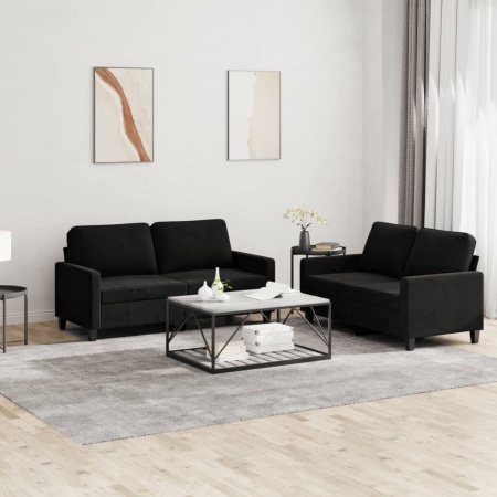Set de canapele cu perne, 2 piese, negru, catifea