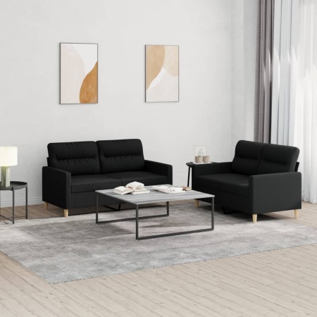 Set de canapele cu perne, 2 piese, negru, textil
