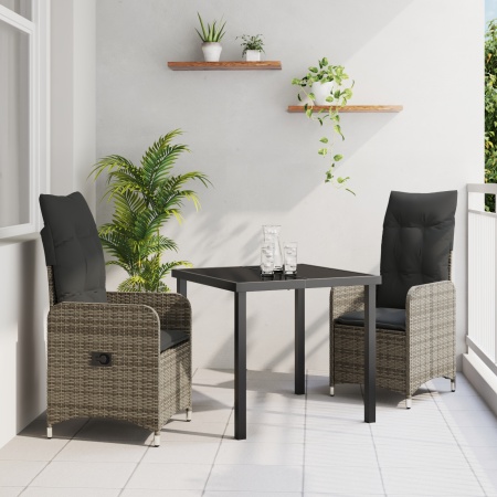 Set de dining de grădină 3 piese cu perne Gri Ratan Poly