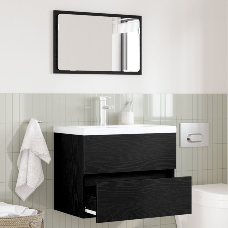Set de mobilier pentru baie 2 piese Stejar negru Lemn prelucrat