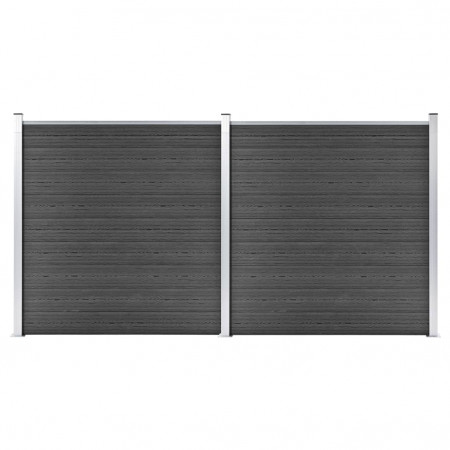 Set de panouri de gard, negru, 353 x 186 cm, WPC
