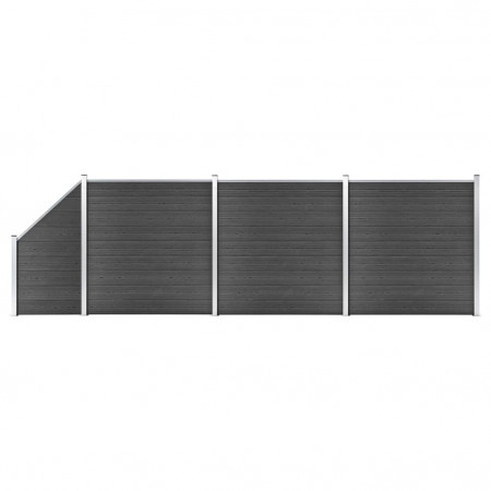 Set de panouri de gard, negru, 619x(105-186) cm, WPC