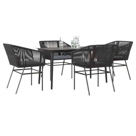 Set de sufragerie de grădină 5 piese neagră Sticlă Poly Rattan