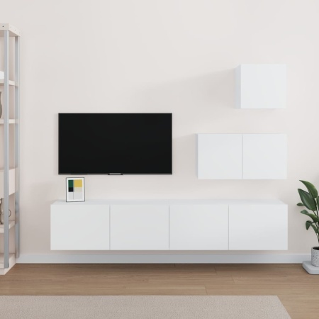 Set dulap TV, 4 piese, alb, lemn prelucrat