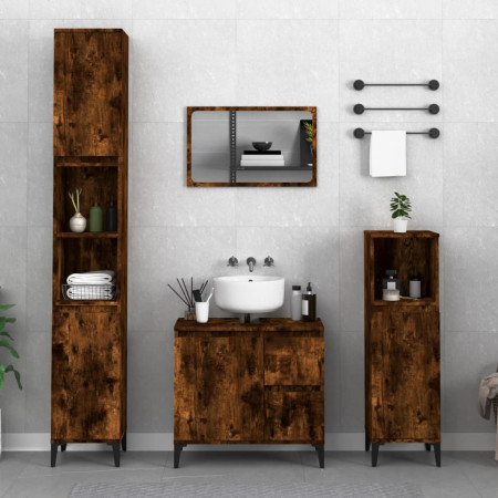 Set dulapuri de baie, 3 piese, stejar afumat, lemn prelucrat - Img 1