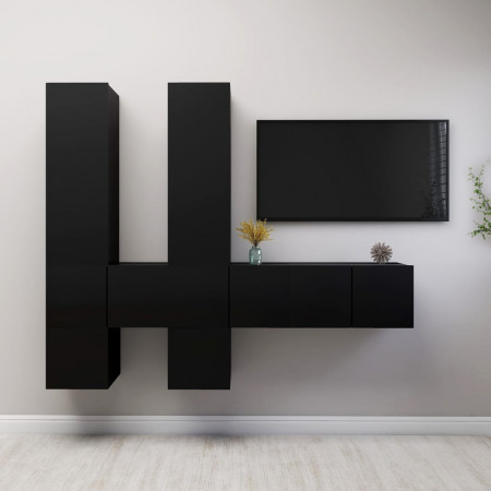 Set dulapuri TV, 7 piese, negru, lemn prelucrat - Img 1