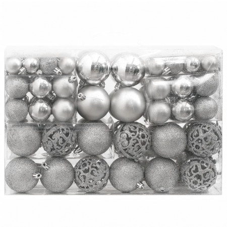 Set globuri de Crăciun 111 buc., argintiu, polistiren