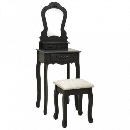 Set masă de toaletă cu taburet negru 50x59x136 cm paulownia - Img 1