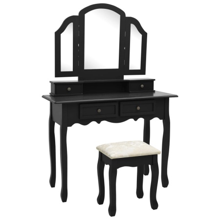Set masă toaletă cu taburet negru 100x40x146 cm lemn paulownia