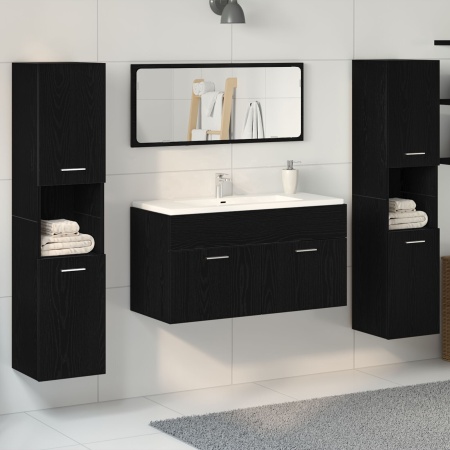 Set mobilier baie 4 piese din lemn prelucrat negru