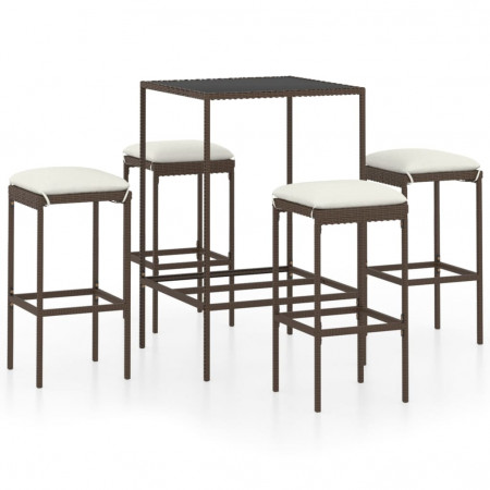 Set mobilier bar de grădină cu perne, 5 piese, maro, poliratan