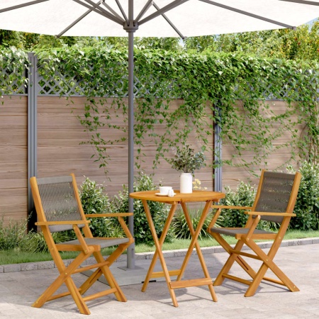 Set mobilier bistro, 3 piese, gri, polipropilenă și lemn masiv