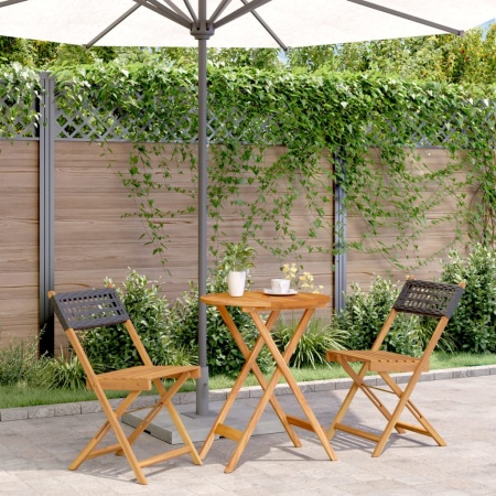 Set mobilier bistro, 3 piese, negru, poliratan și lemn masiv