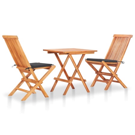 Set mobilier bistro cu perne antracit, 3 piese, lemn masiv tec - Img 1