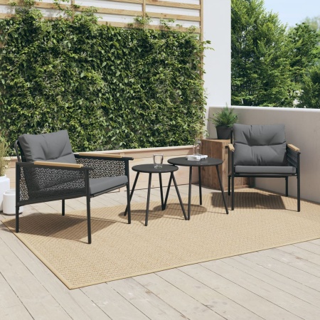 Set mobilier de balcon, 4 piese, cu perne, negru, oțel
