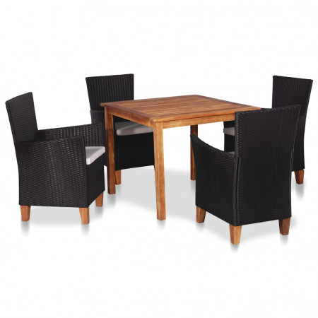 Set mobilier de exterior, 5 piese, negru și maro, poliratan