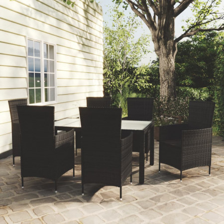 Set mobilier de exterior cu perne, 7 piese, negru, poliratan - Img 1