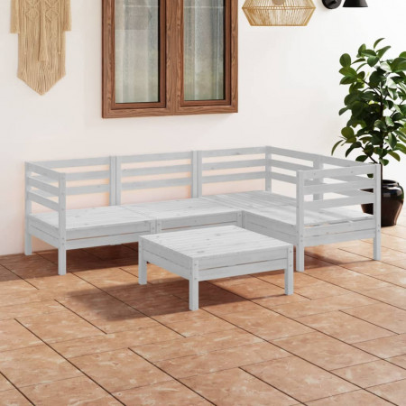 Set mobilier de grădină, 5 piese, alb, lemn masiv de pin